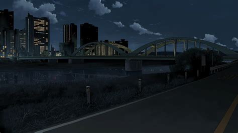 Hd Wallpaper Anime Bridge City Night Landscape Wallpaper Flare