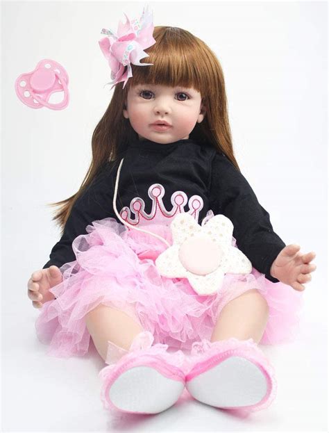 muñeca reborn bebe recién nacida realista cuerpo algodón 60cm cabello largo princesa angelitos