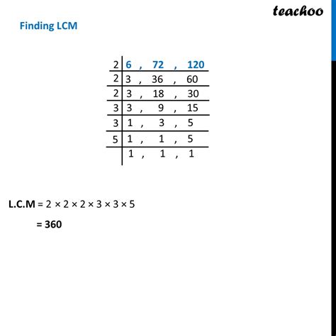 Example 4 Find Hcf And Lcm Of 6 72 And 120 Using Prime