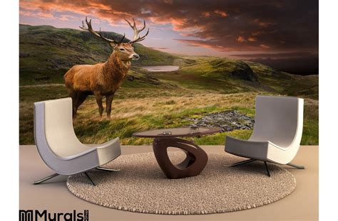 Red Deer Stag Dramatic Mountain Landscape Wall Mural