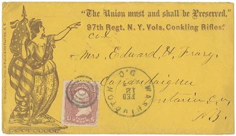 Civil War Envelope Showing Columbia Holding American Flag With Message