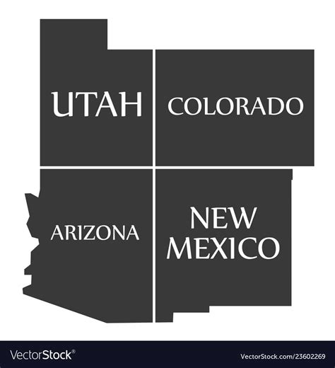Utah Colorado Arizona New Mexico Map Vector Image