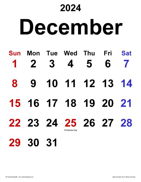 December 2024 Calendar Templates For Word Excel And Pdf