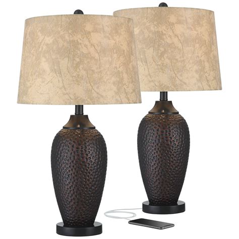 Kaly Rustic Traditional Table Lamps 25 High Set Of 2 With USB Charging