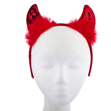 Lux Accessories Halloween Festive Red Faux Fur Sequin Devil Horn Ears