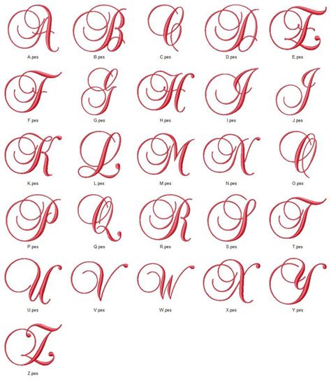 Fancy Satin Script Machine Embroidery Monogram Fonts Designs Etsy