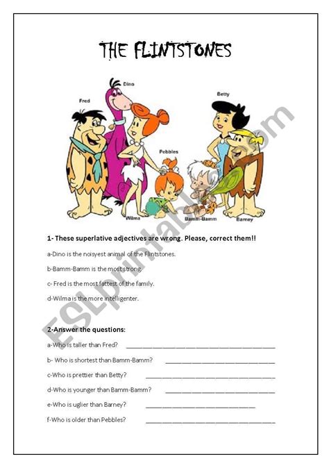 English Worksheets The Flintstones