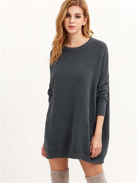 Grey Ribbed Knit Drop Shoulder Oversized Sweater Sheinsheinside