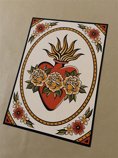 Traditional Sacred Heart Tattoo Flash