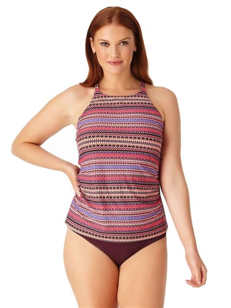 Anne Cole Women S Plus Size Stevie Stripe High Neck Tankini Swim Top