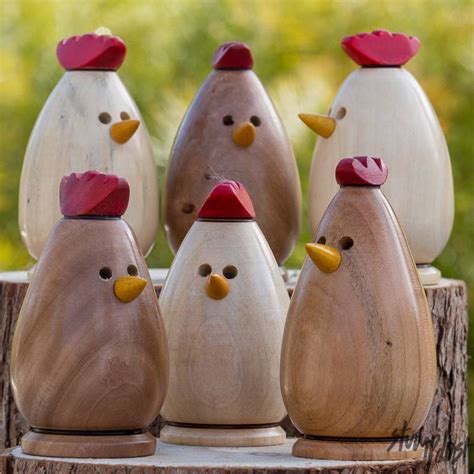 Hand Turned Wooden Chickens Etsy Wood Turning Projects Wood