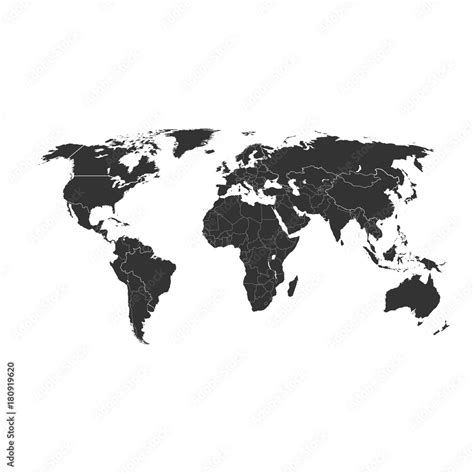 Blank Grey World Map Isolated On White Background Best Popular World
