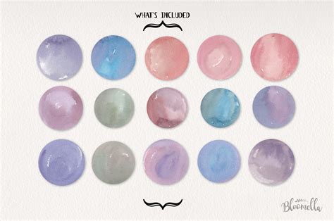 15 Ombre Swatches Watercolor Elements Circles Blends