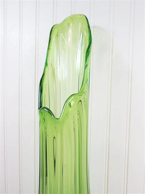 Vintage Viking Green Swung Glass Vase 22 Tall Stretch Etsy