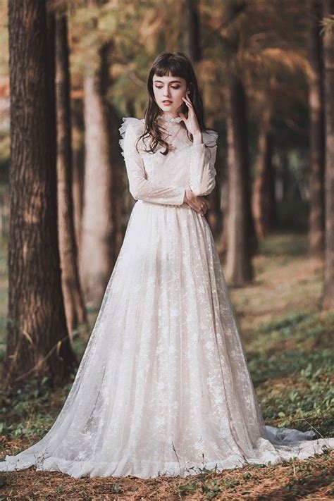 Get the best deals on wedding dresses with long train and save up to 70% off at poshmark now! Modest High Neck Long Sleeve Lace A Line Wedding Dress ...
