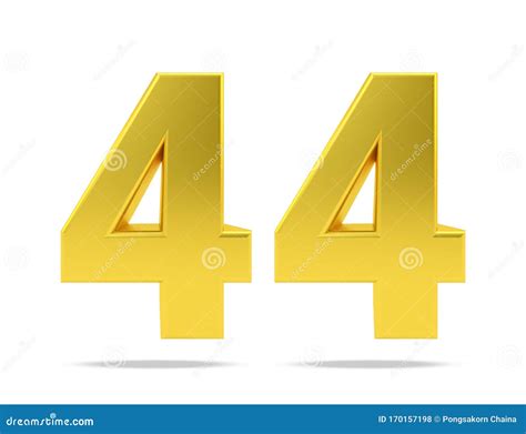 Gold Metal Number 44 Forty Four Isolated On White Background 3d