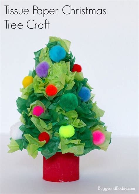 Mini Christmas Tree Craft For Kids Using Tissue Paper And A Tp Roll