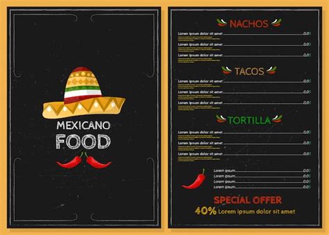Menú de restaurante de comida mexicana Vector Premium