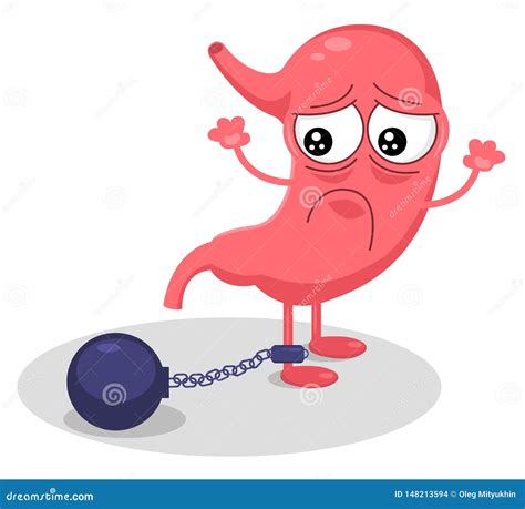 Cute Cartoon Stomach Character Unhealthy Sick Emoji Sad Emotion