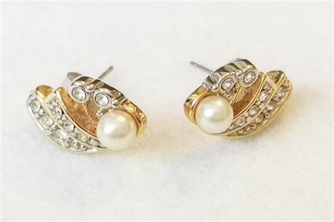 Pearl And Rhinestone Swirl Earrings Kikulu Vintage Costume Jewellery