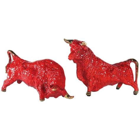 Vintage Royal Haeger Style Red Ceramic Bulls At 1stdibs