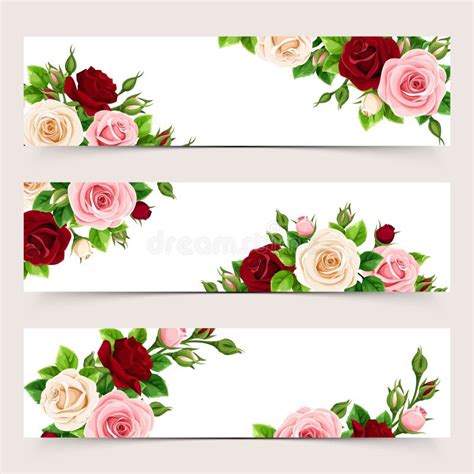 Web Banners With Pink Purple And White Roses And Lilac Flowers Vector