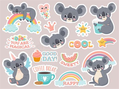 Magic Koala Stickers Lazy Australian Koalas Sleeping On Rainbow