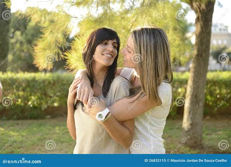 Lesbian Couple Hugging Stock Image Image Of Outside