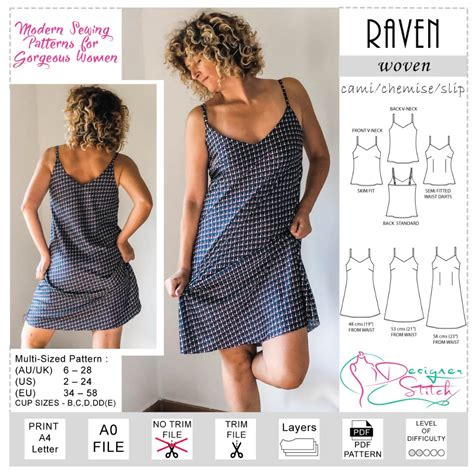 Raven Cami Chemise Slip Dress Sewing Pattern Pdf Designer Stitch