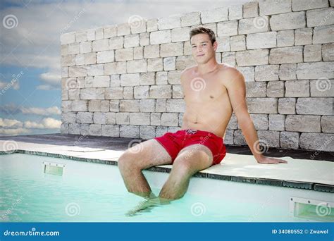 Handsome Man Sitting On Pool Stock Photo Image Of Holiday Leisure
