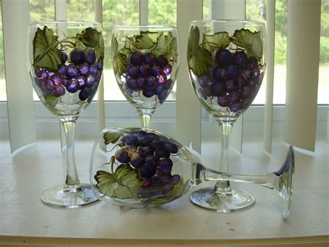 Hand Painted Grapes Wine Glasses Grape Vine Goblets Glass Set