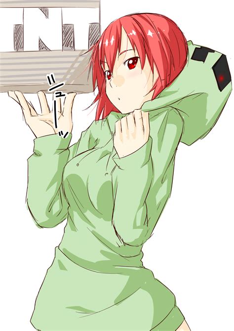 Safebooru O Box Creeparka Creeper Highres Hoodie Minecraft Niwatazumi Personification Red