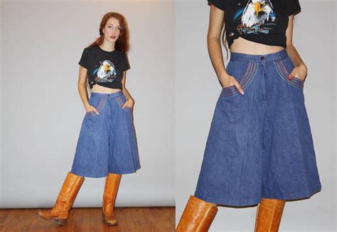 Vintage 70s Embroidered Rainbow Denim Jean Flare Bell Bottom Jeans Wide Leg Long Shorts