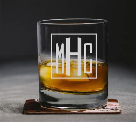 Etched Monogram Whiskey Glass Personalized Engraved Initial Etsy