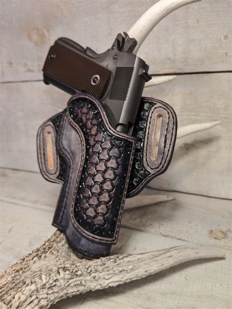 Hand Painted Grey / Black Fade Open Top 1911 Leather Holster