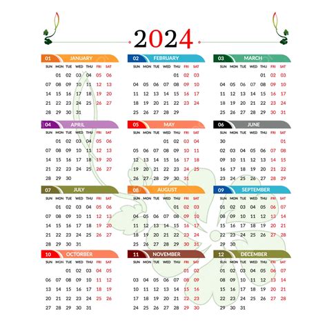 New Year 2024 Calendar Vector Templates Planner 2024 Date Panel