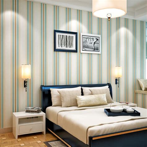 Green Vertical Striped Wallpaper Modern Minimalist Bedroom