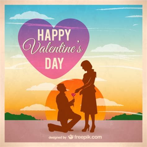 Couple Silhouette On Valentines Day Free Vector