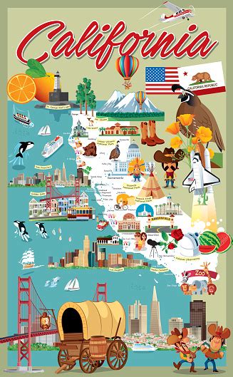Cartoon Map Of California Stock Illustration Download Image Now Istock