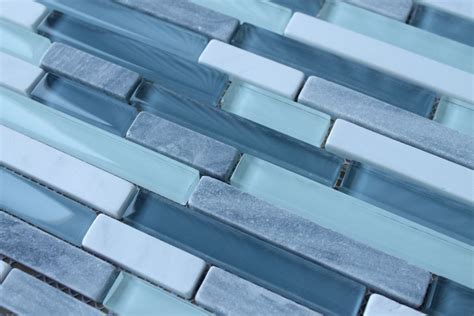 Bliss Waterfall Stone And Glass Linear Mosaic Tiles Mosaic Tiles Blue Glass Tile Mosaic Wall