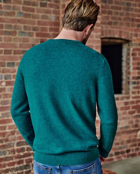 Teal Marl Pure Lambswool Knitted Crew Neck Jumper Woolovers Uk