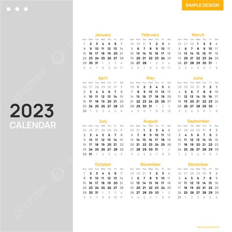 Modèles De Calendrier 2023 Jaune Et Noir Png Calendrier 2023