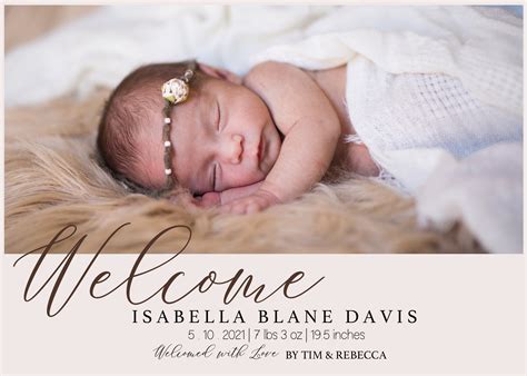 Newborn Baby Announcement Card Digital Download Neutral Birth