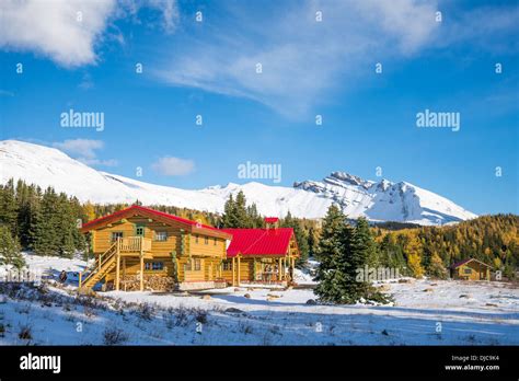 Winter Mt Mount Assiniboine Lodge Log Cabin Snow Rocky Hi Res Stock
