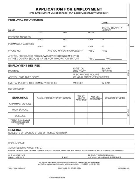 employee application form   format  databaseorg