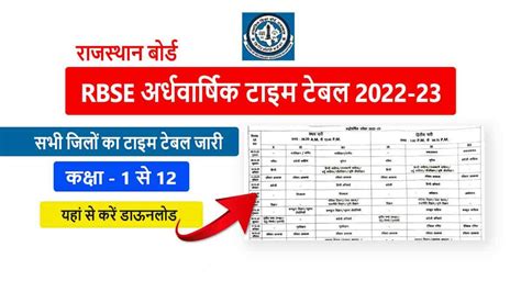 Rbse Board Half Yearly Exam Time Table 2022 राजस्थान बोर्ड 1 12