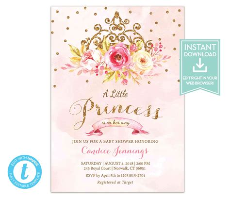 Little Princess Baby Shower Invitation Instant Download Etsy