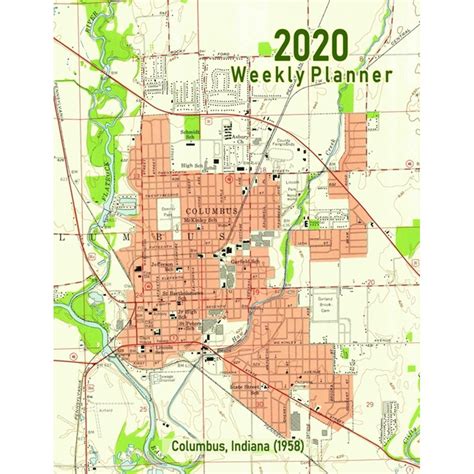 2020 Weekly Planner Columbus Indiana 1958 Vintage Topo Map Cover