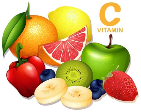 Un Juego De Frutas Con Vitamina C Vector Premium