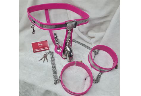 Pink Male Chastity Belt Device Kit Stainless Steel Cage Thigh Etsy